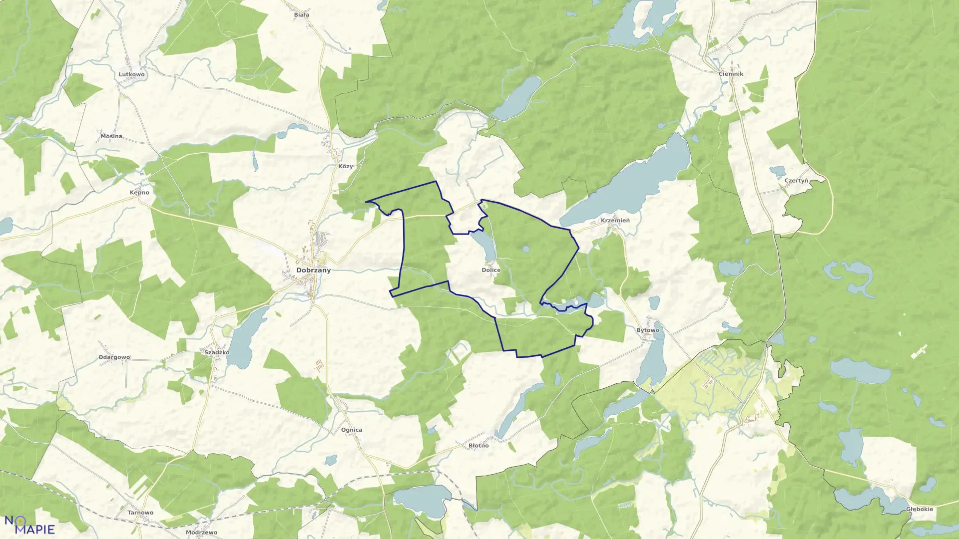 Mapa obrębu Dolice w gminie Dobrzany