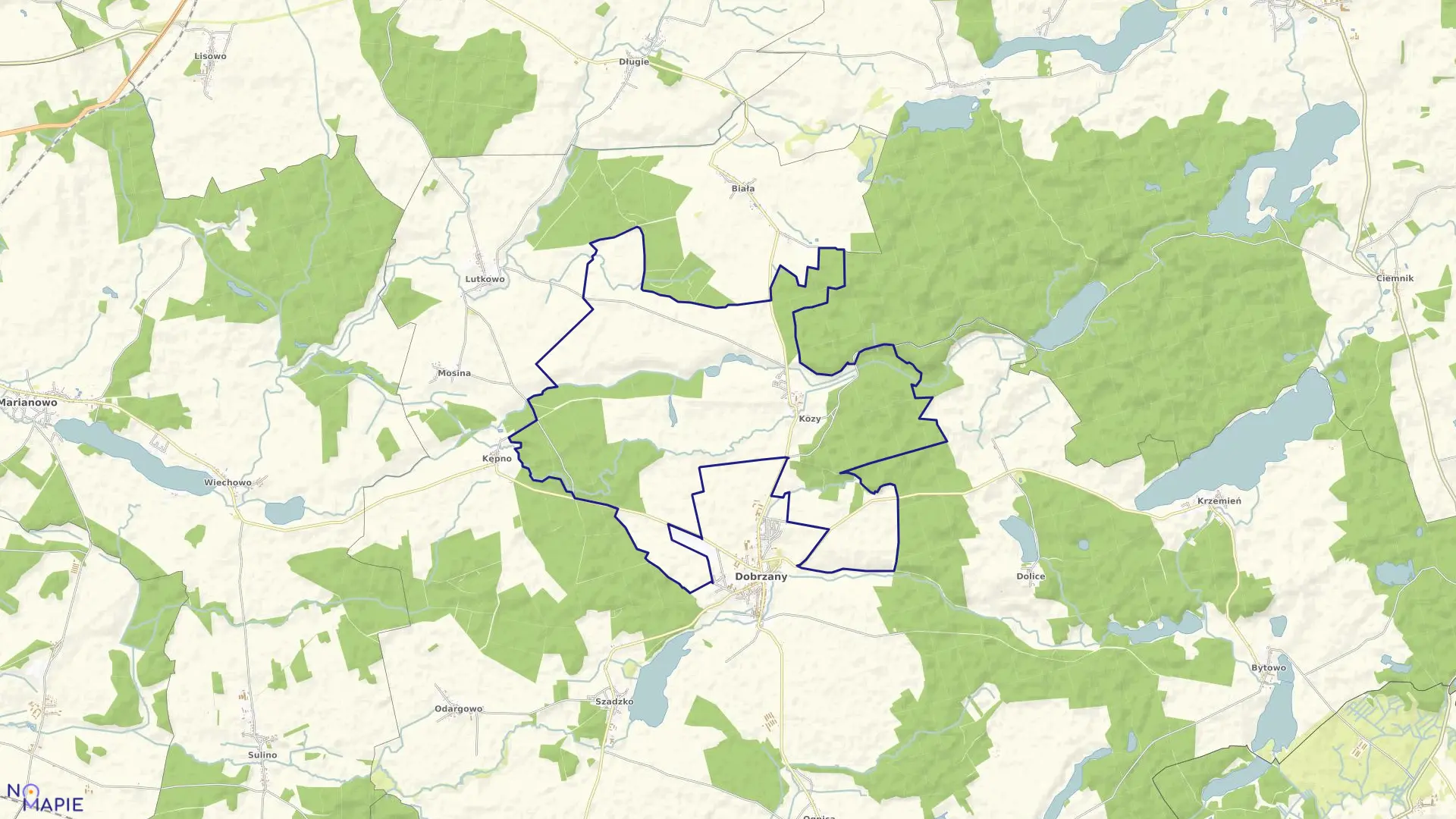 Mapa obrębu Kozy w gminie Dobrzany