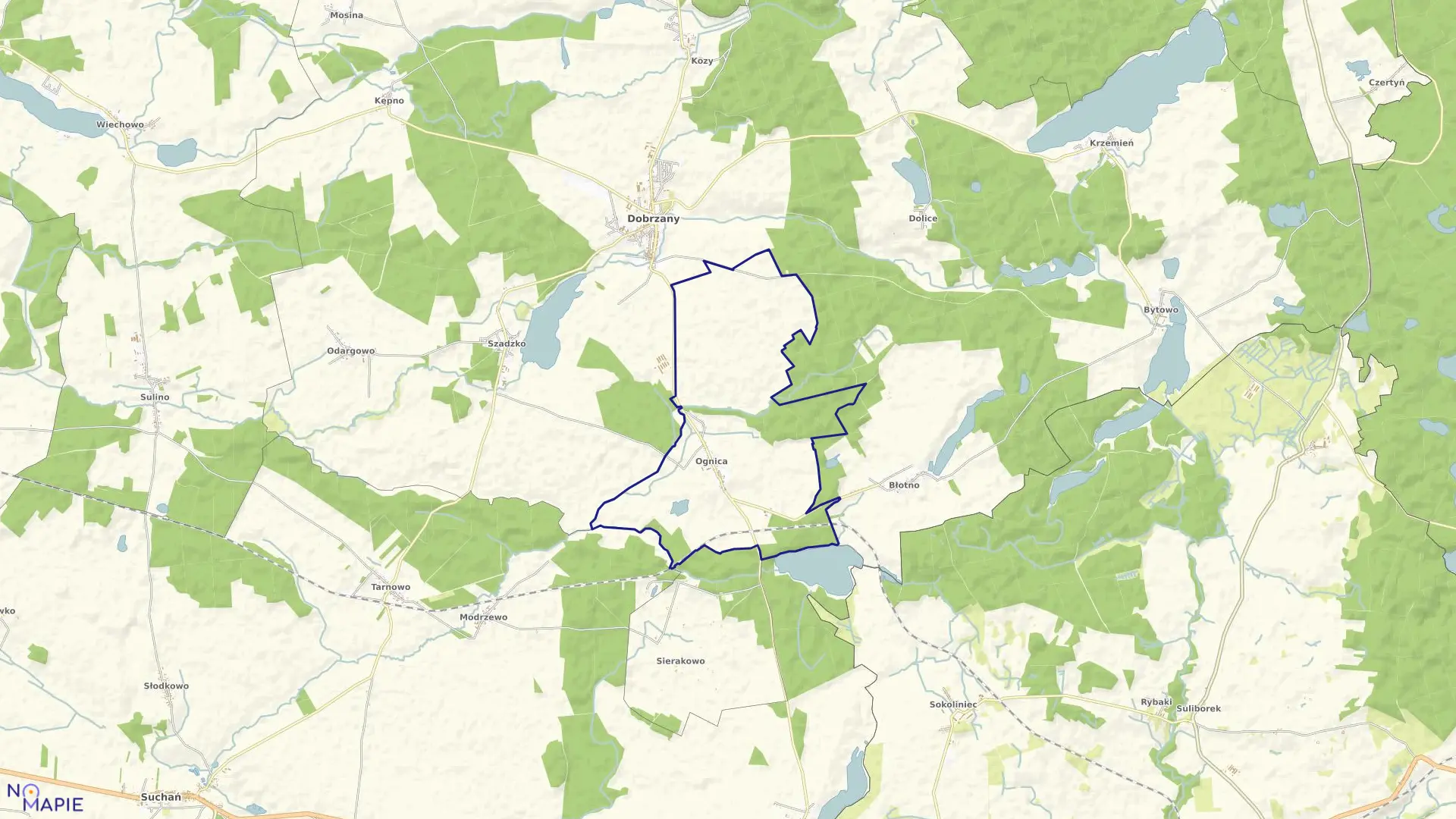 Mapa obrębu Ognica w gminie Dobrzany